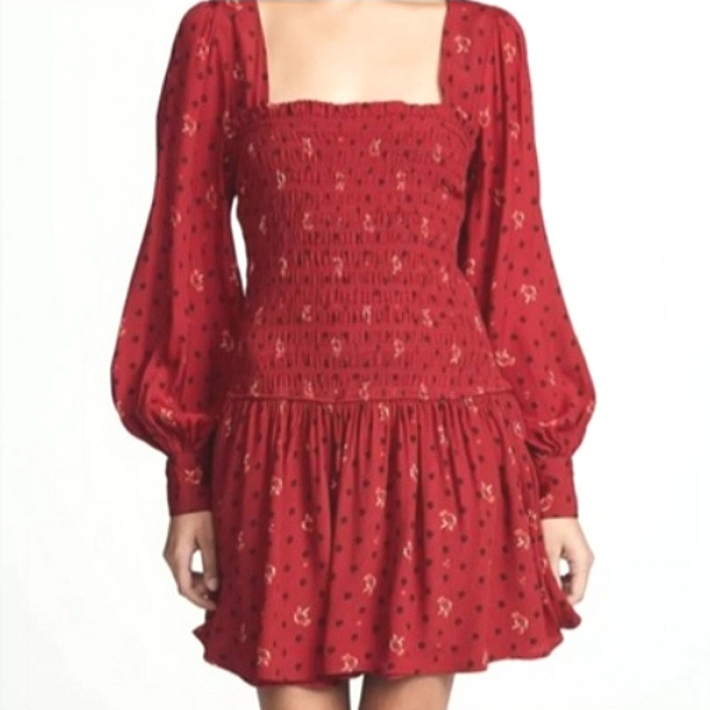Free People Two Faces Mini Dress in Ruby Combo NWT.